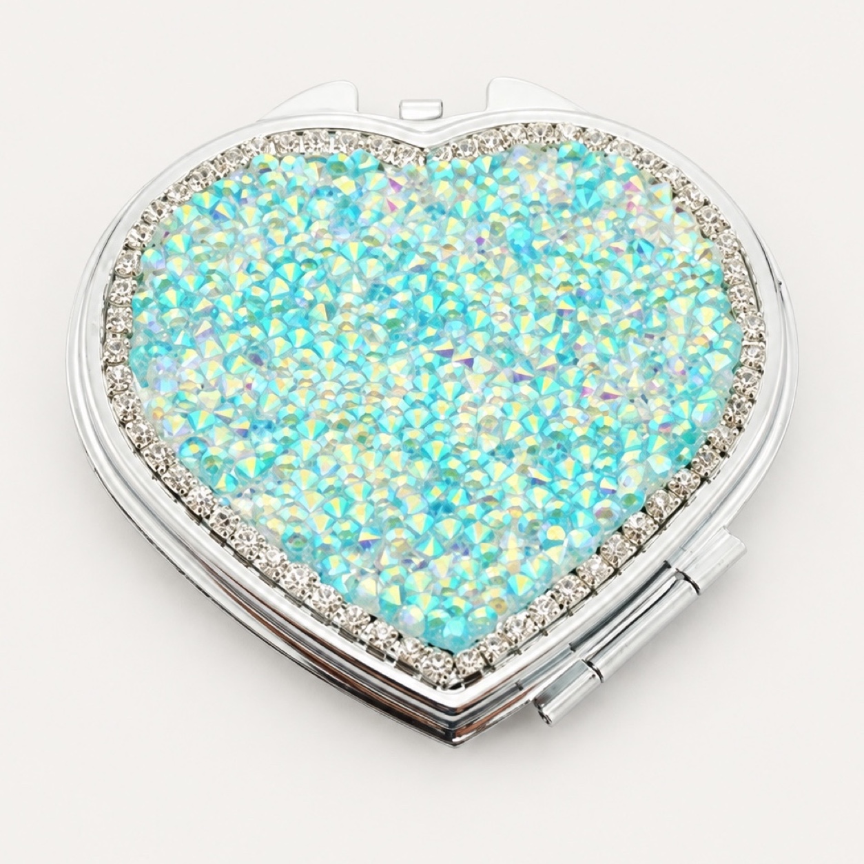 Iridescent Heart Crystal Compact Mirror