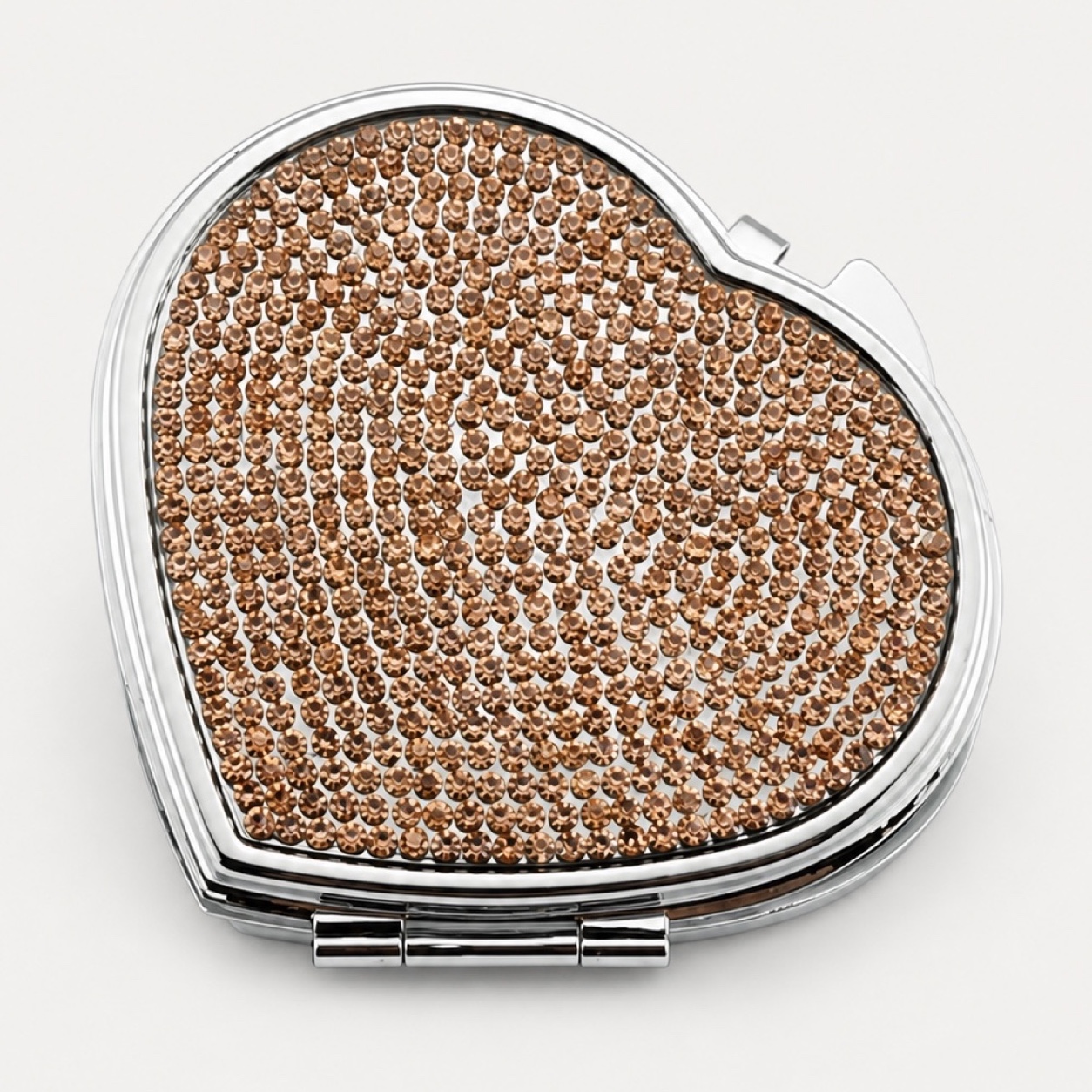 Rose Gold Rhinestone Heart Compact Mirror