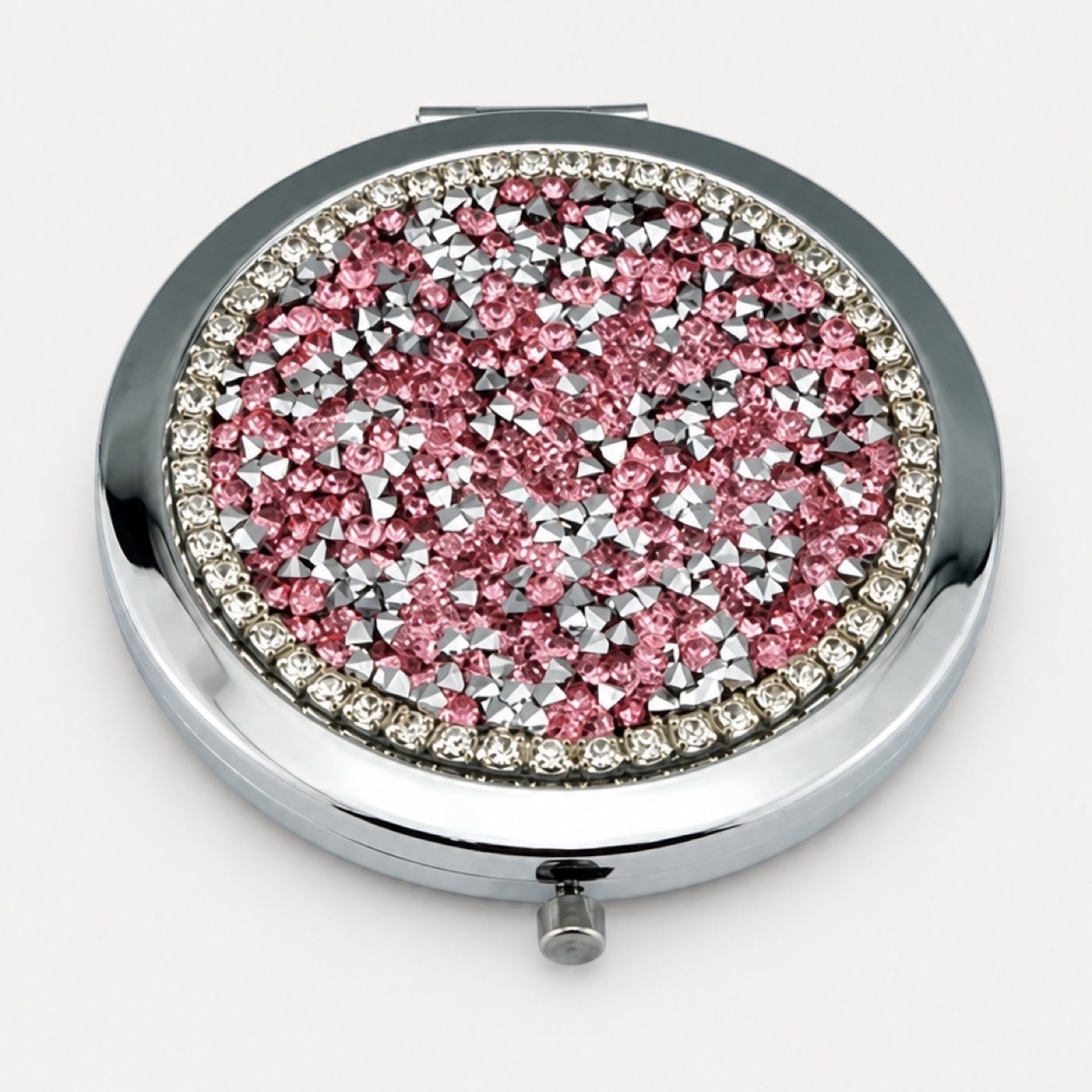 Pink Crushed Crystal Compact Mirror