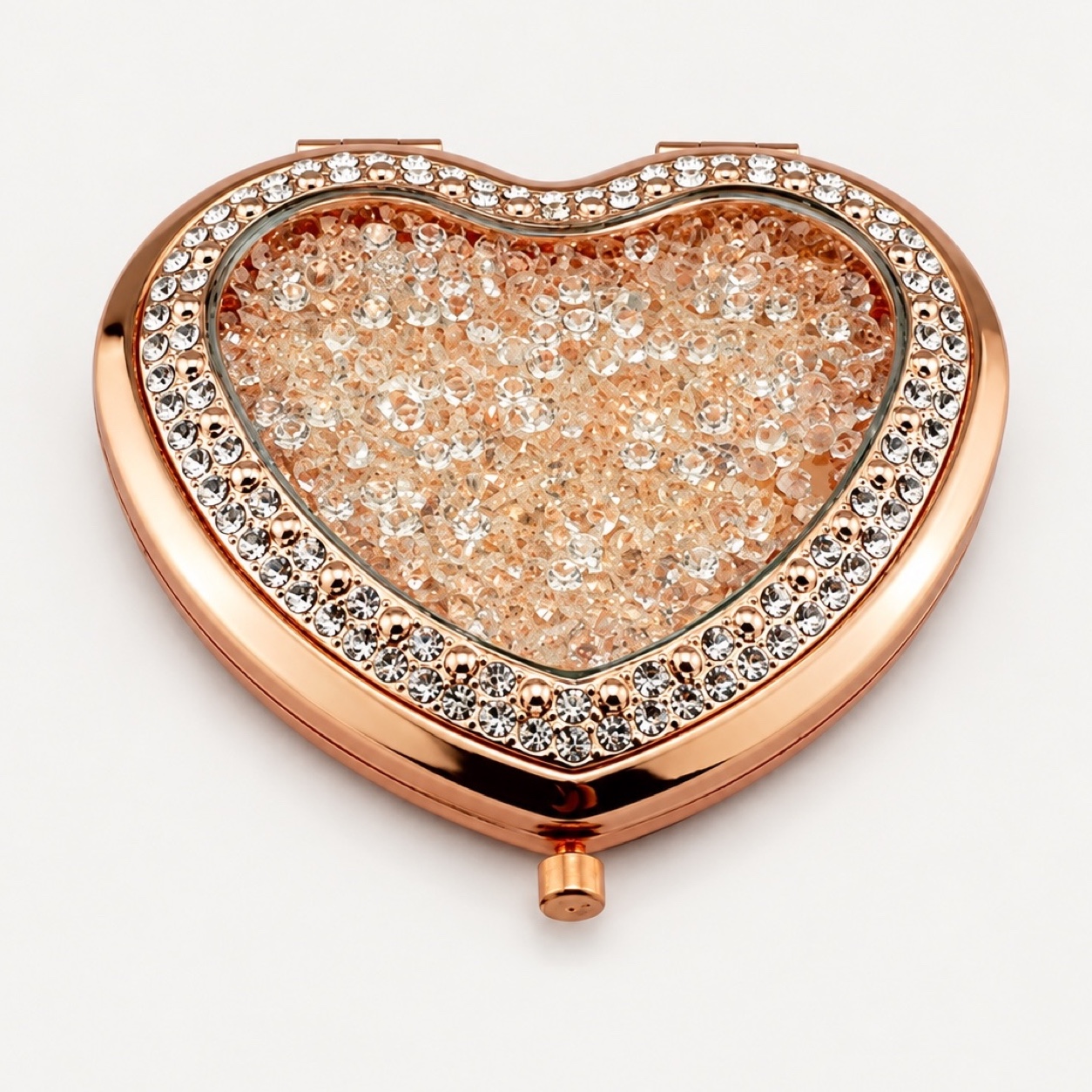 Rose Gold Crushed Crystal Heart Compact Mirror