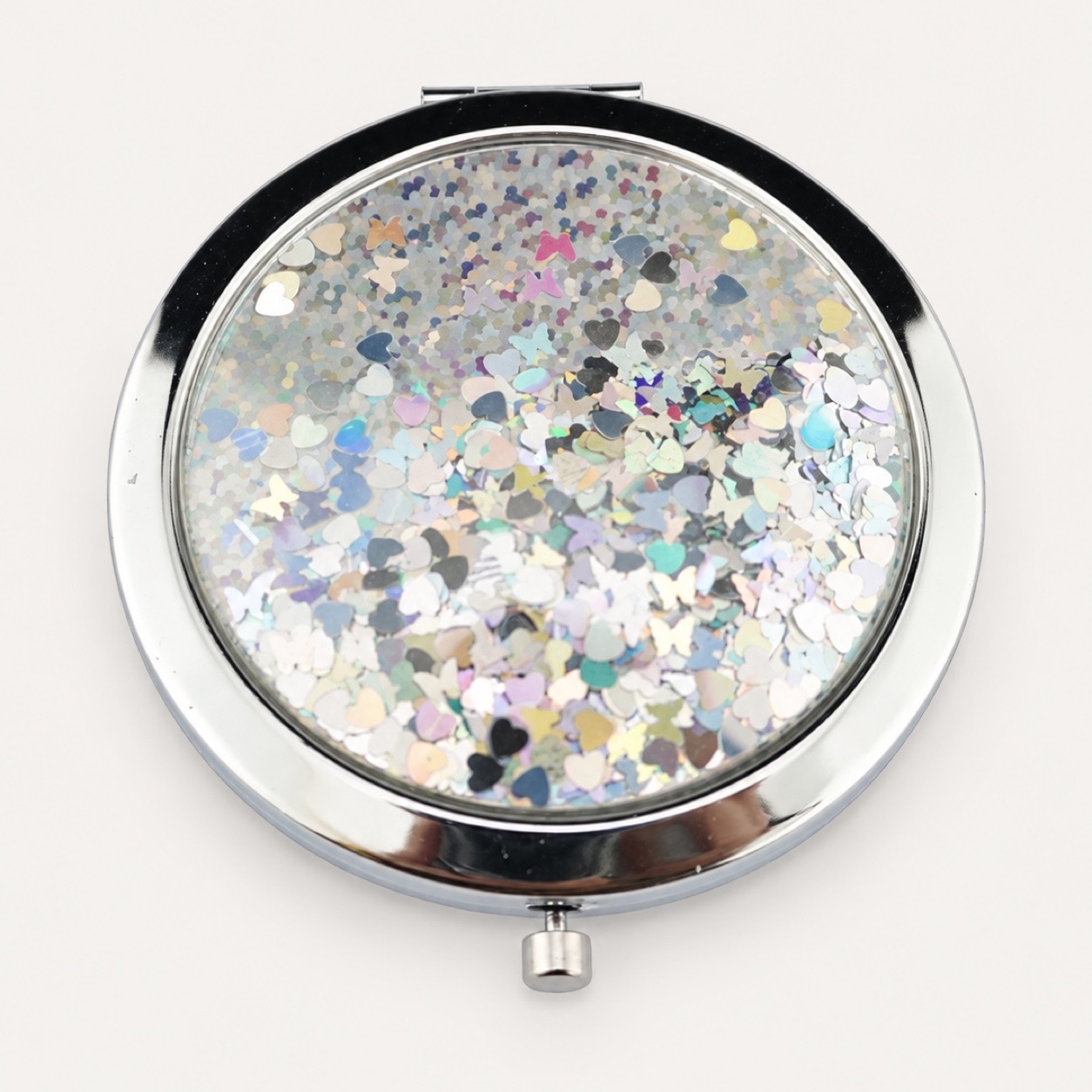 Rose Gold Floating Glitter Compact Mirror - view 2