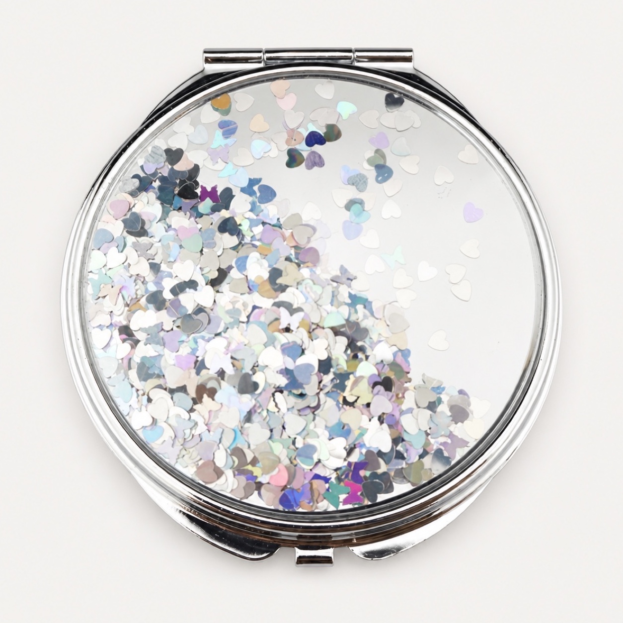 Silver Floating Glitter Compact Mirror