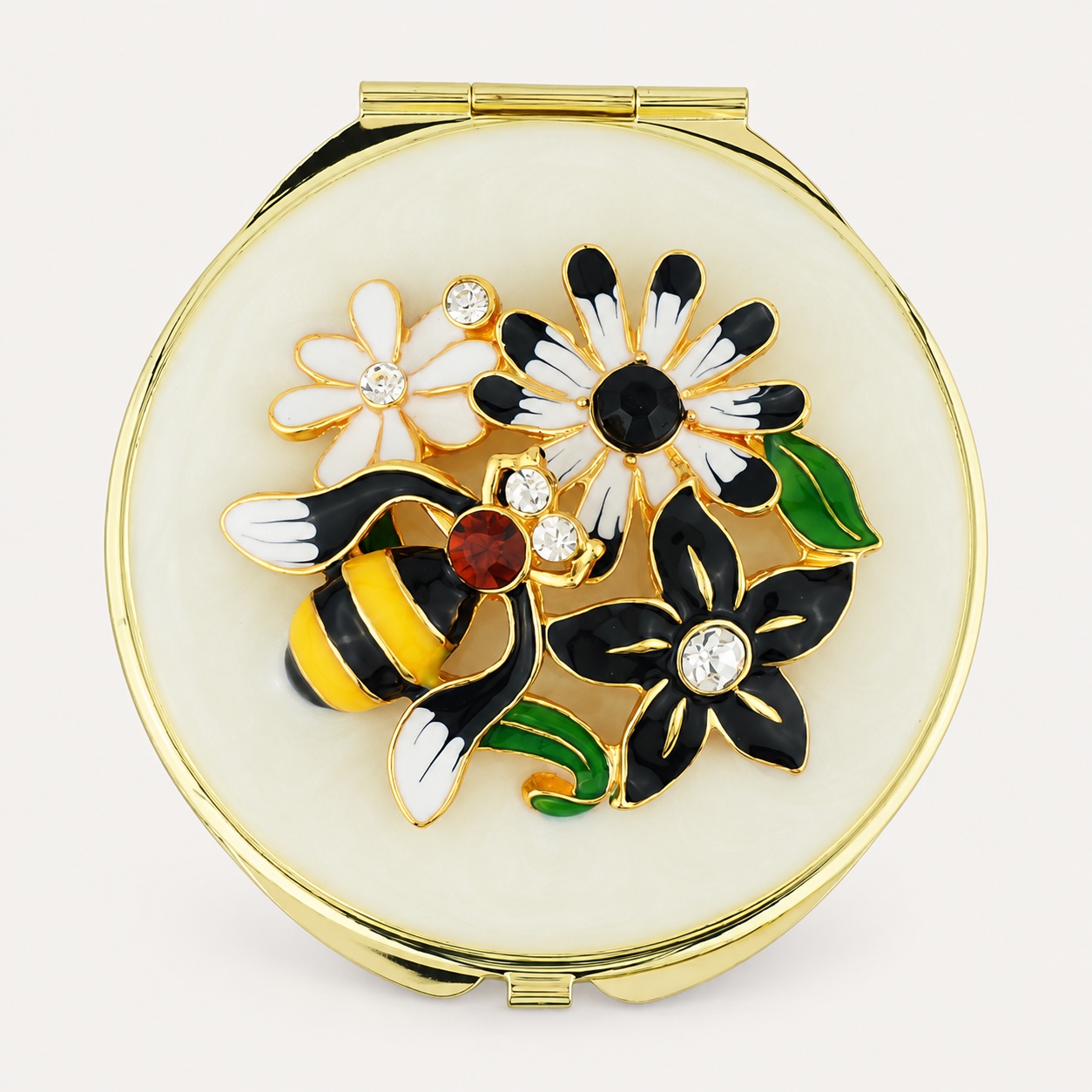 Enamel Bee & Floral Compact Mirror