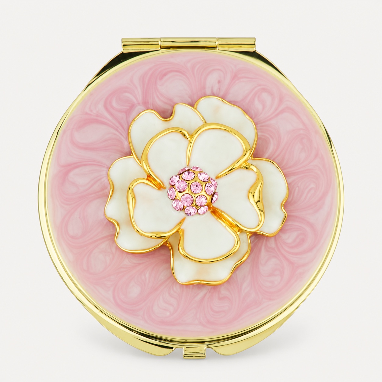Hand Painted Enamel Floral Compact Mirror 70mm