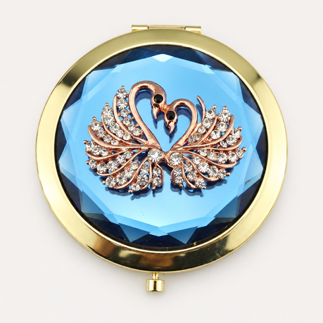 Blue Crystal Swan Pair Compact Mirror