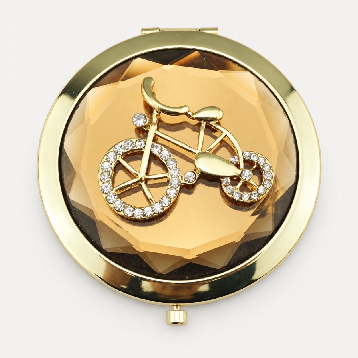 Amber Crystal Bicycle Compact Mirror