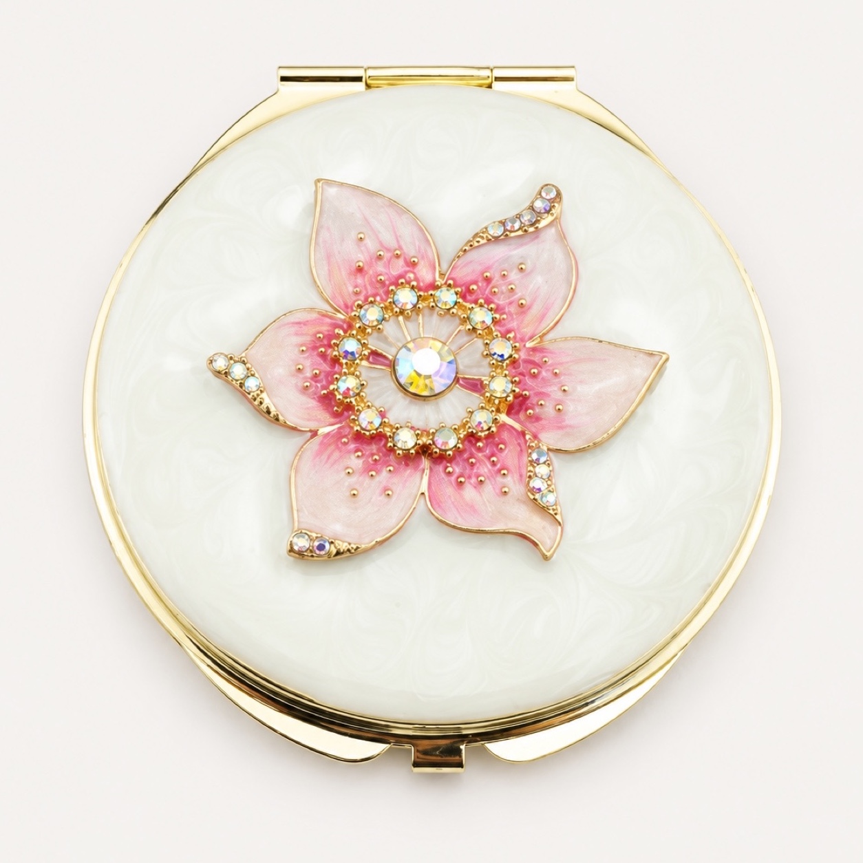 Crystal Enamel Blossom Round Compact Mirror - view 1