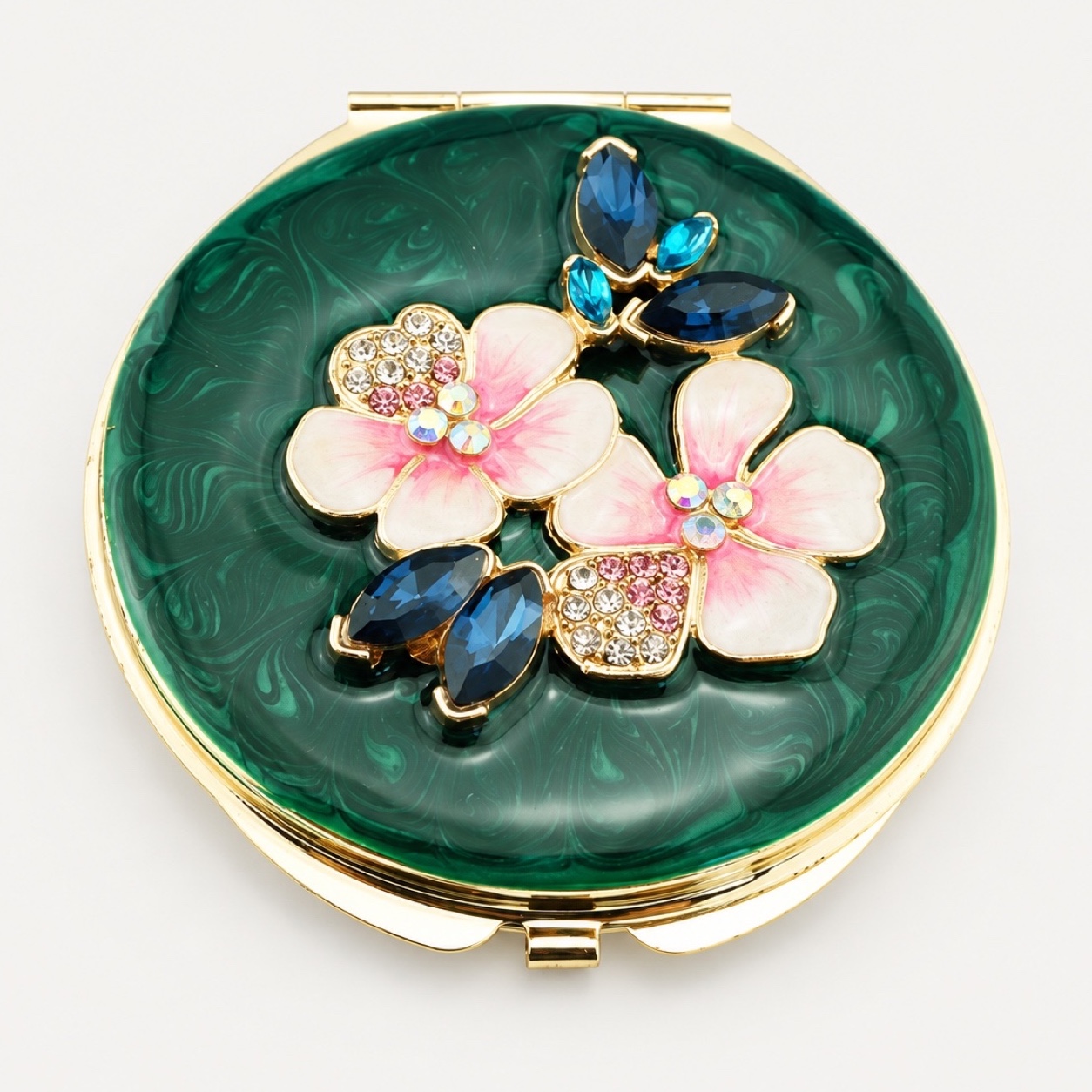 Jeweled Floral Cluster Enamel Compact Mirror - view 1
