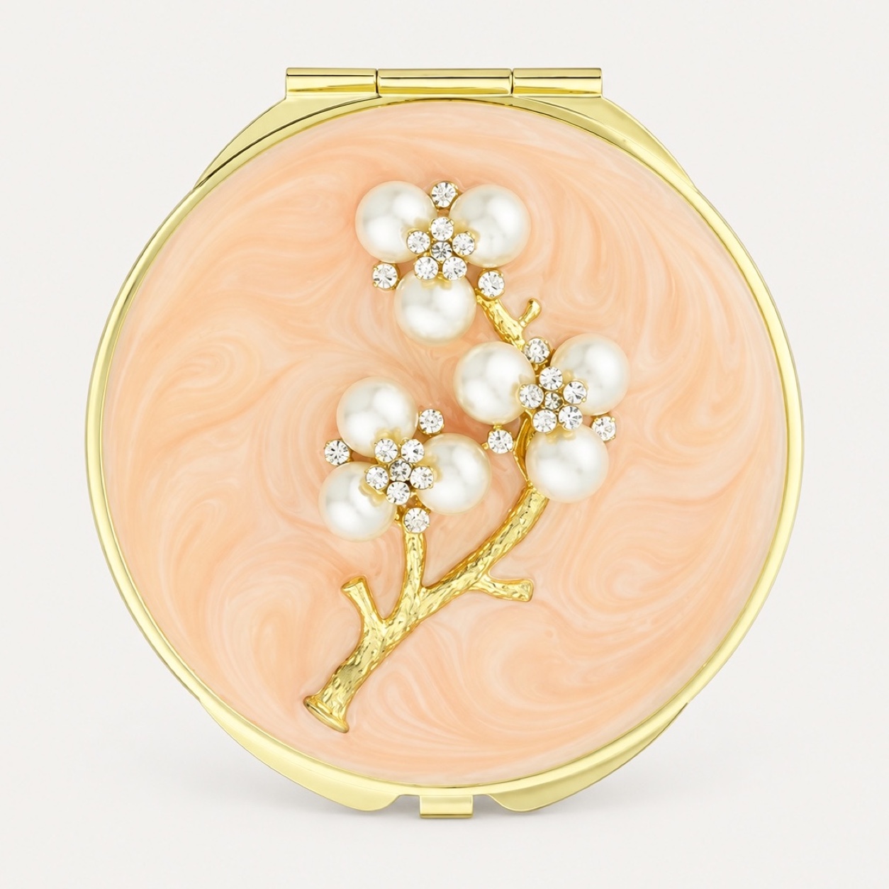 Pearl Blossom Branch Enamel Compact Mirror