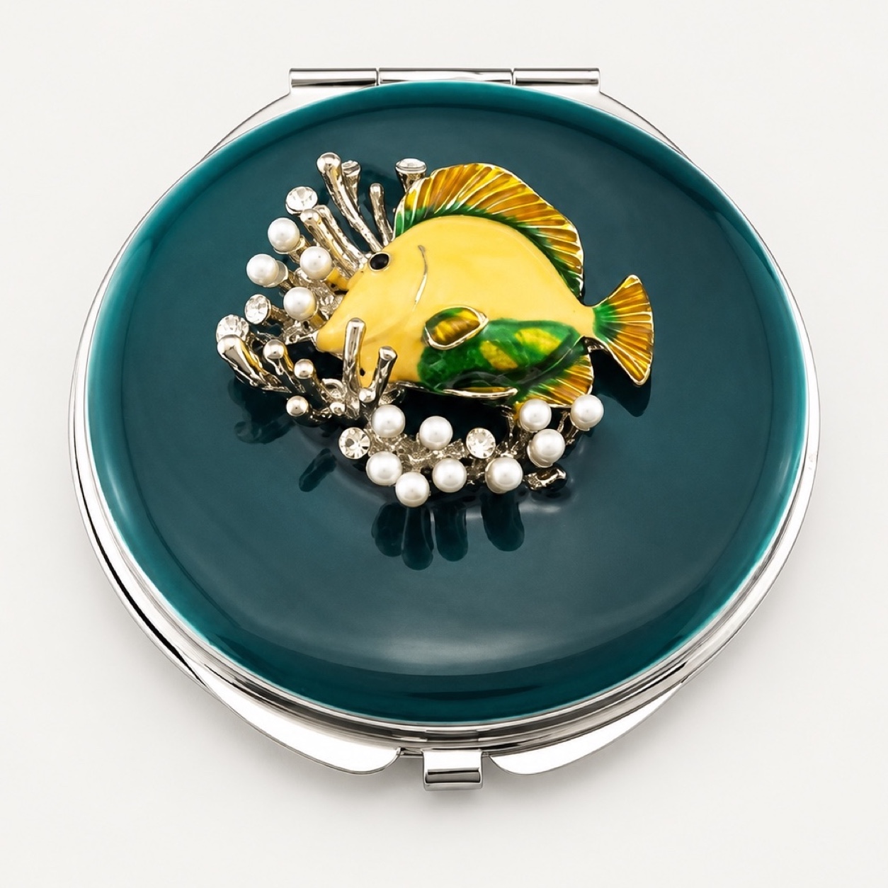 Pearl Tropical Fish Enamel Compact Mirror