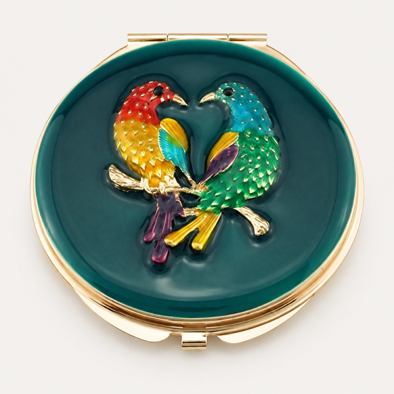 Colorful Lovebirds Enamel Compact Mirror
