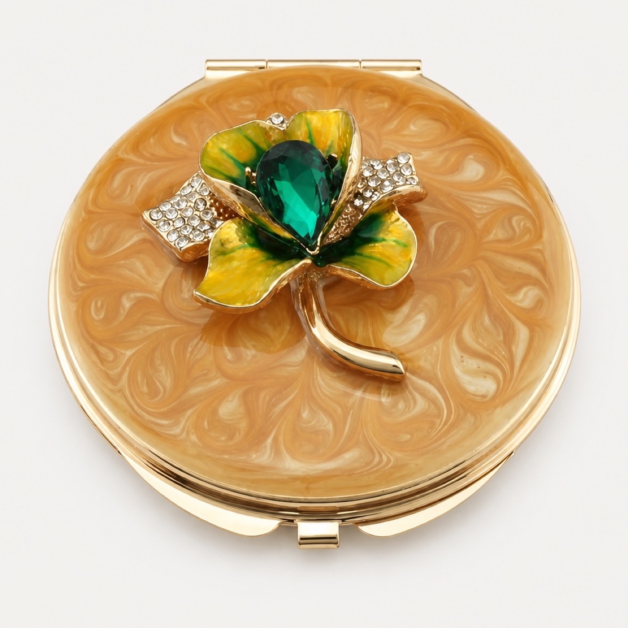 Emerald Crystal Lily Enamel Compact Mirror