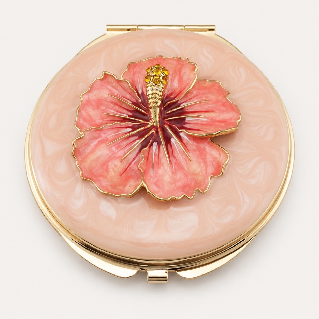 Pink Hibiscus Enamel Compact Mirror - view 1