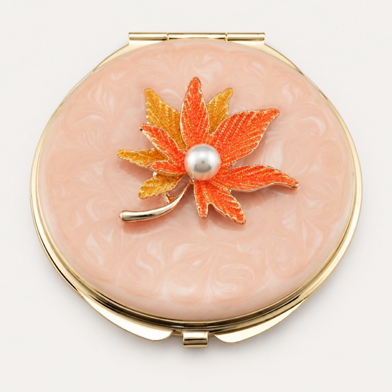 Orange Maple Leaf Enamel Compact Mirror