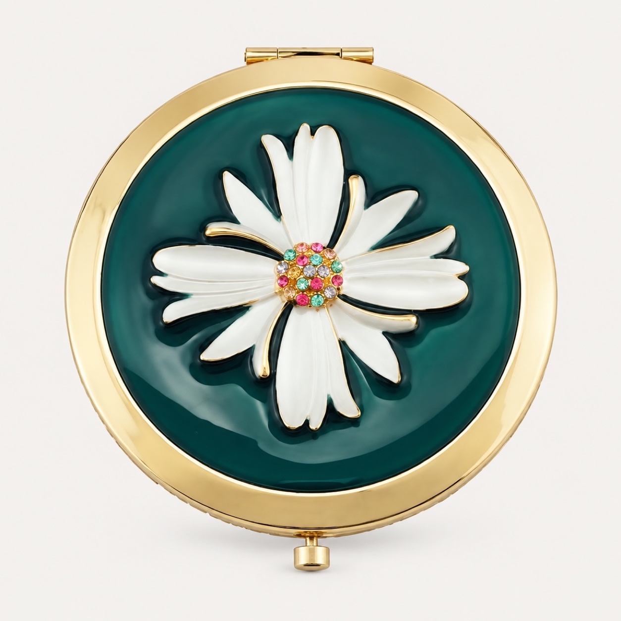 White Daisy Enamel Compact Mirror - view 1