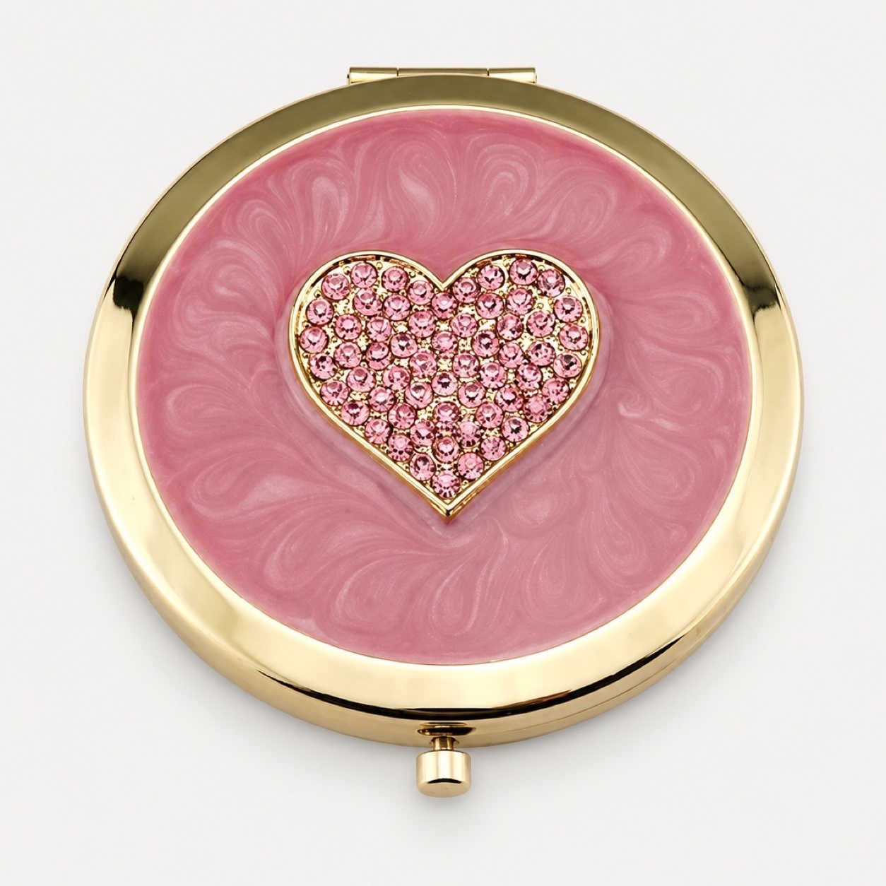 Pink Heart Enamel Compact Mirror