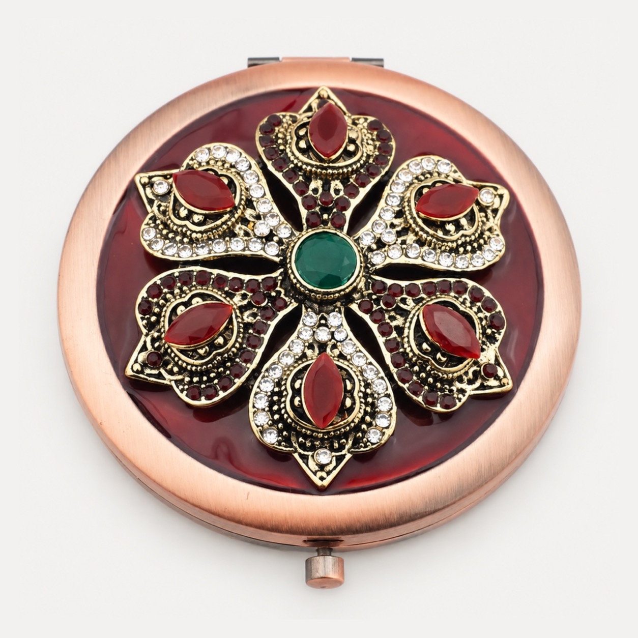 Vintage Floral Cross Jeweled Compact Mirror