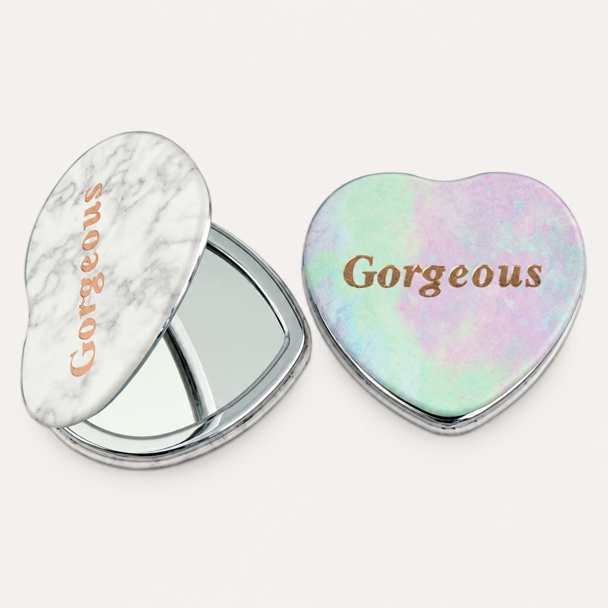 Heart-shaped marble and pastel printed PU leather compact mirrors