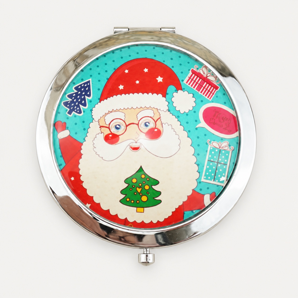 Christmas Santa Printed Dome Glass Compact Mirror - view 1