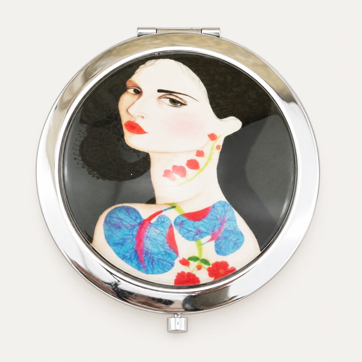 Artistic Lady Portrait Printed Dome Glass Compact Mirror - view 1