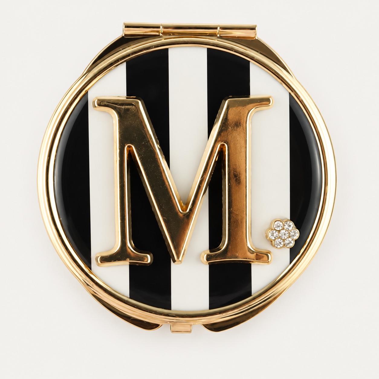 Black & White Letter M Crystal Compact Mirror