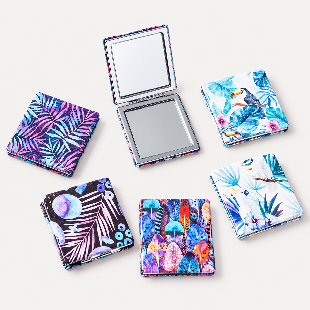 Custom Printed 60 × 70mm PU Leather Compact Mirror - view 1