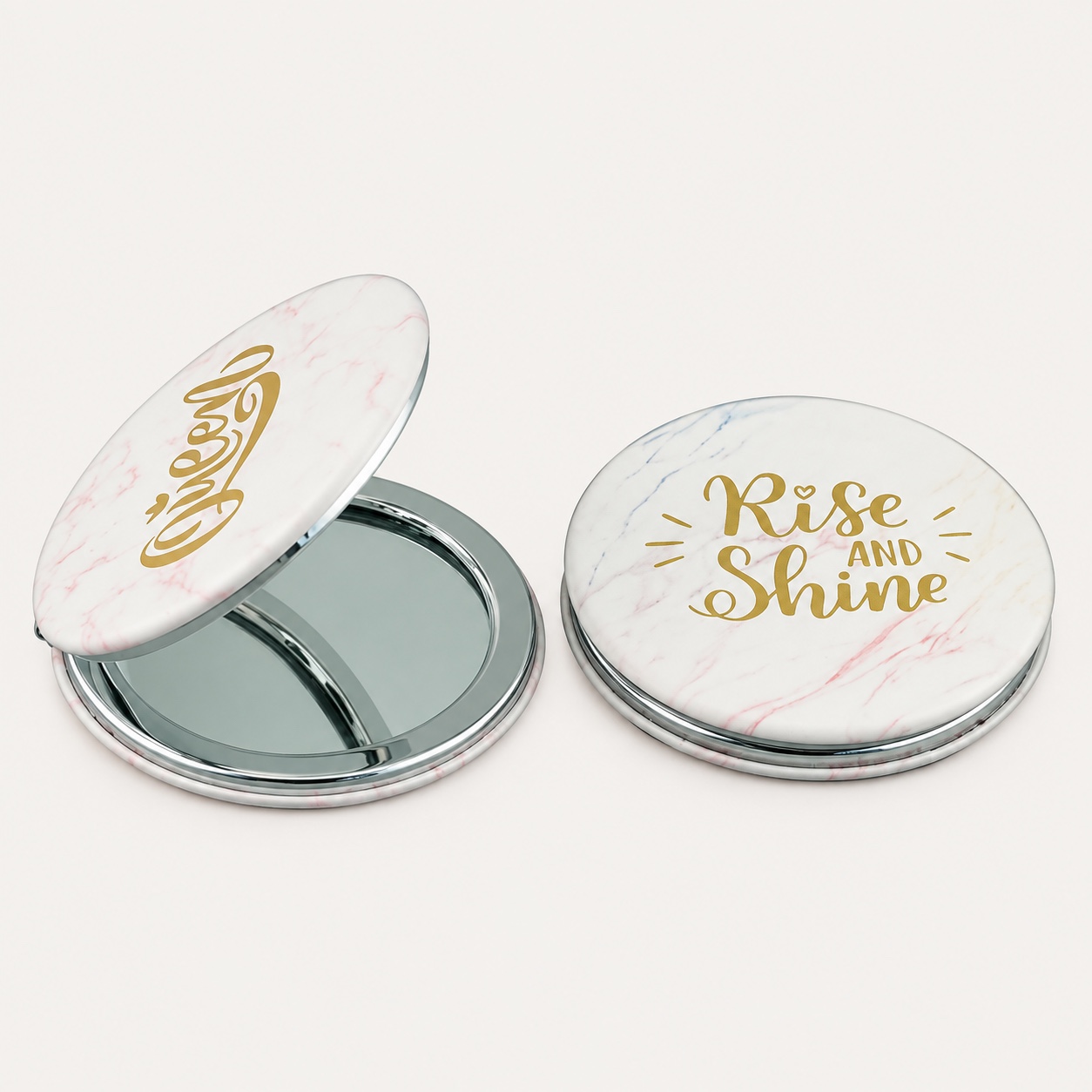 Gold Foil 60mm Round PU Leather Compact Mirror - view 1