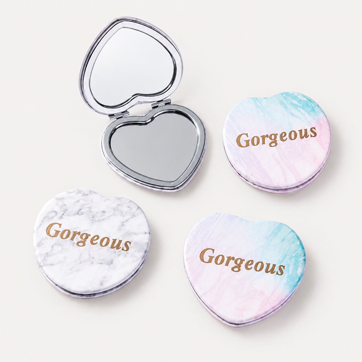 Gold Foil Heart PU Leather Compact Mirror - view 1