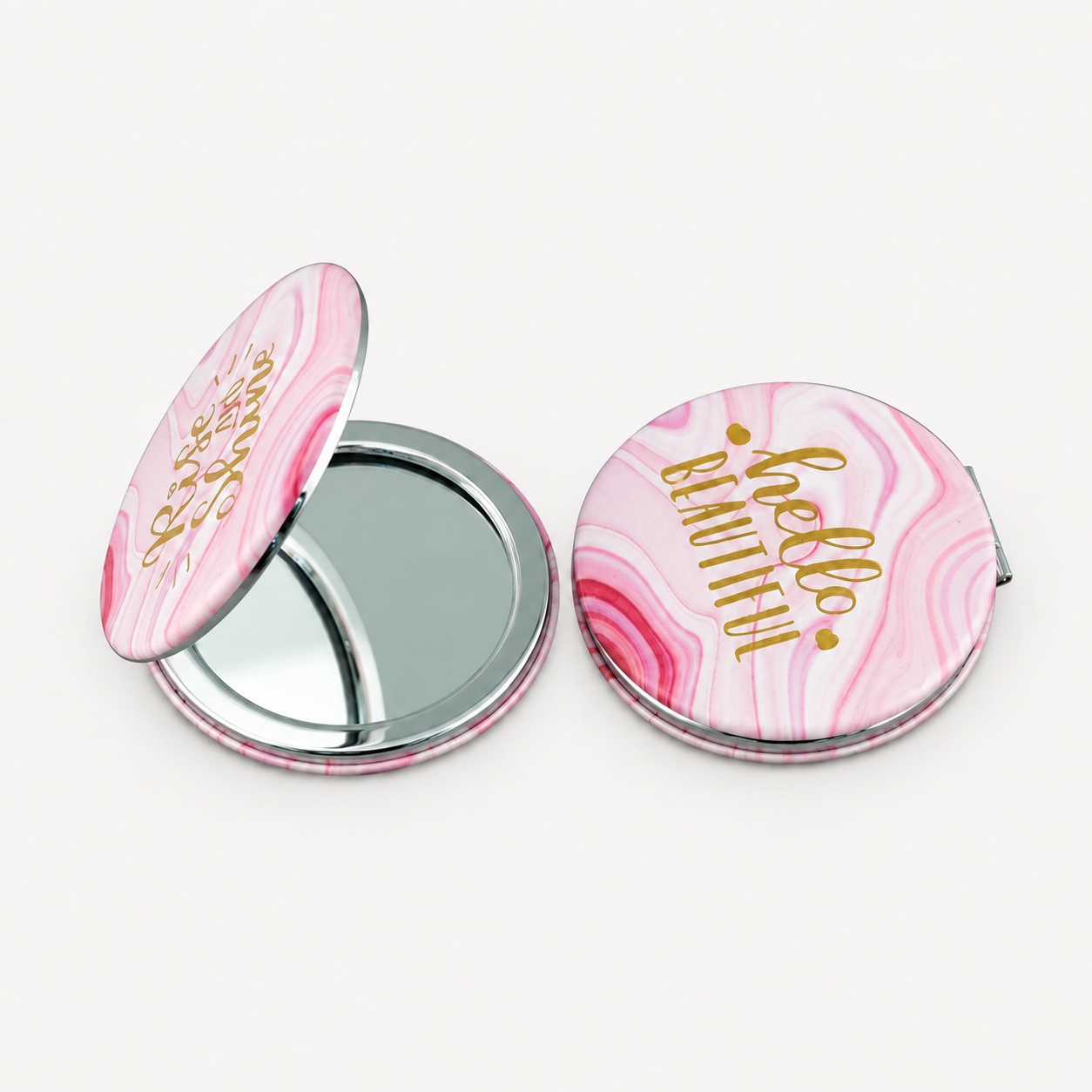 Gold Foil 70mm Round PU Leather Compact Mirror - view 1