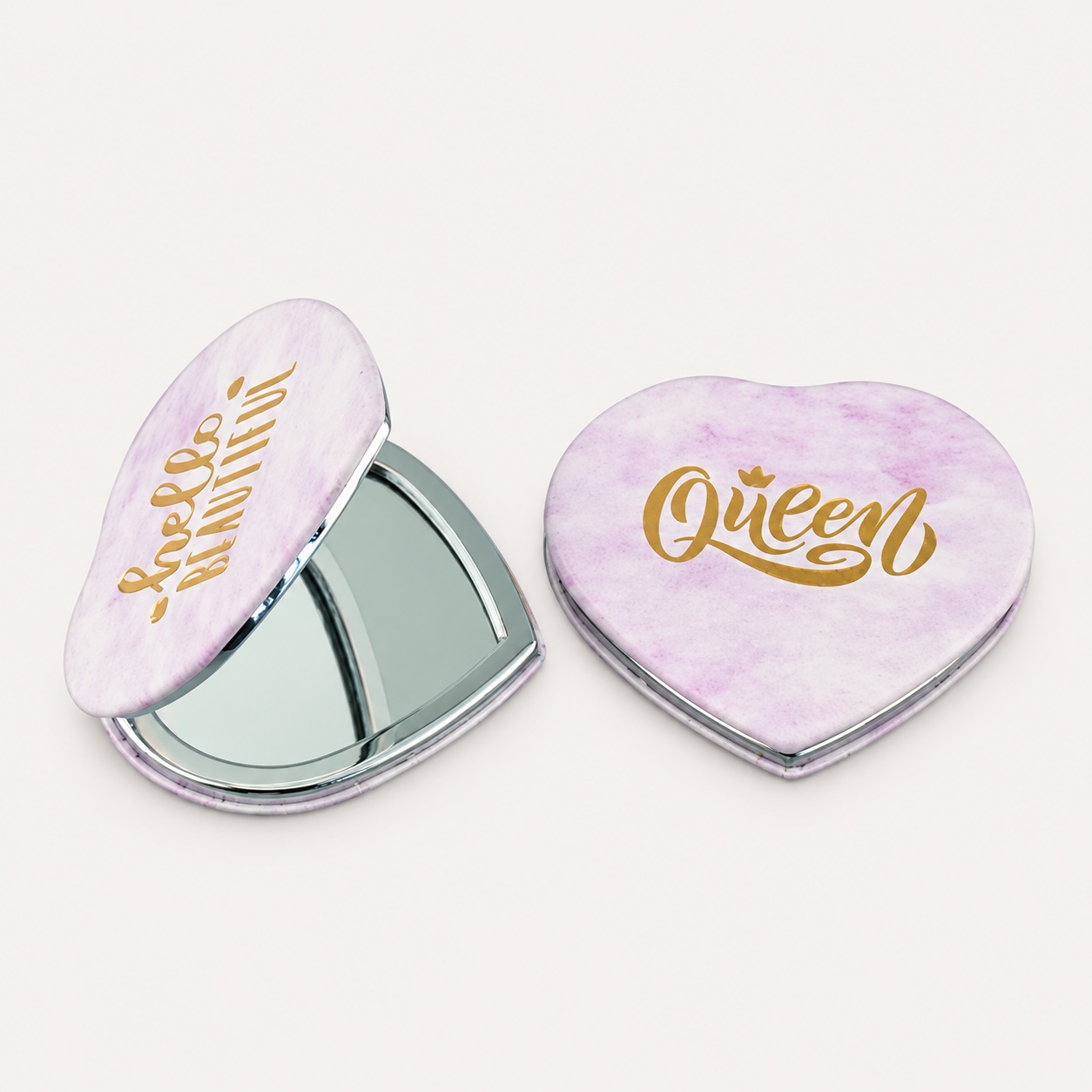 Gold Foil 70mm Heart PU Leather Compact Mirror - view 1