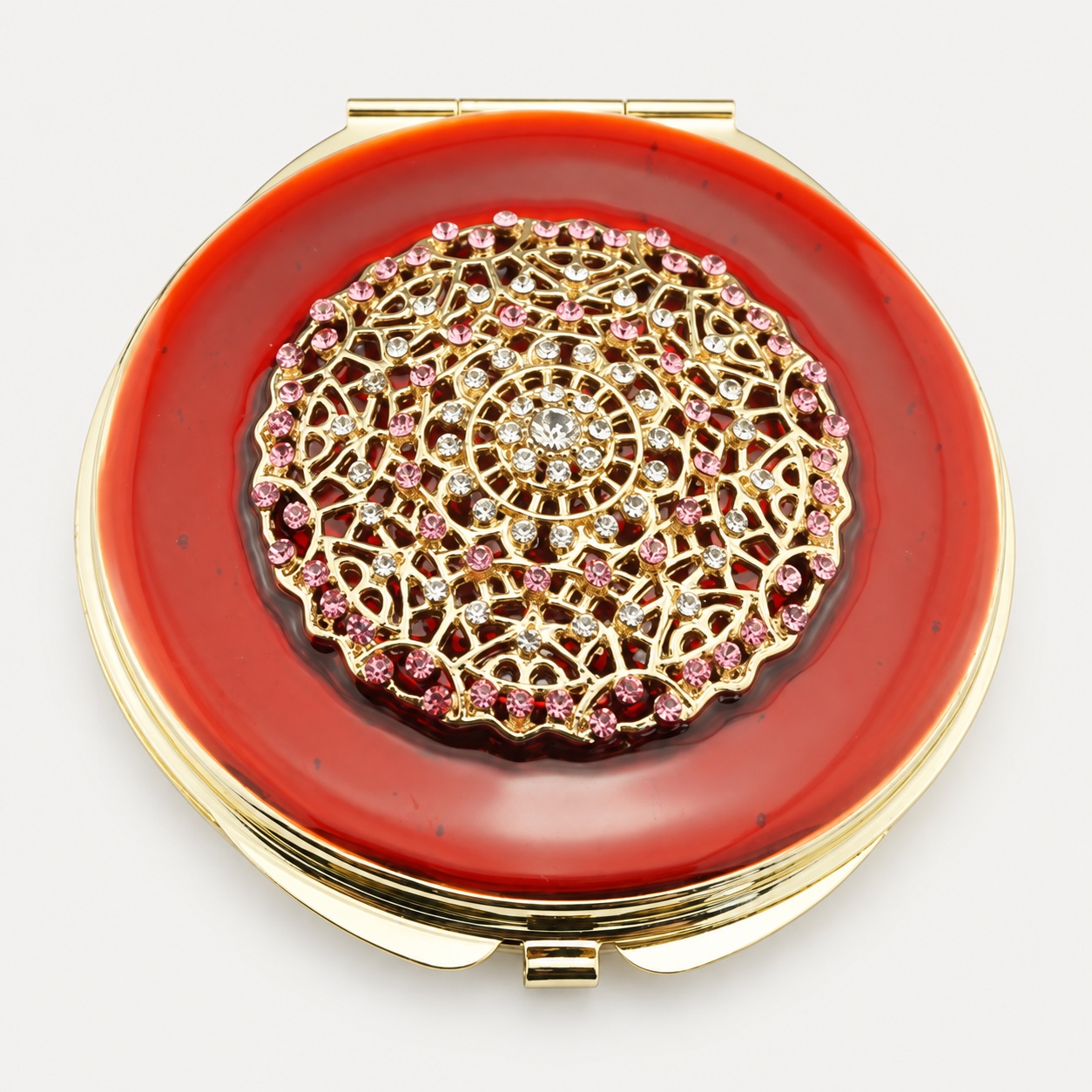 Filigree Crystal Medallion Jeweled Compact Mirror - view 1