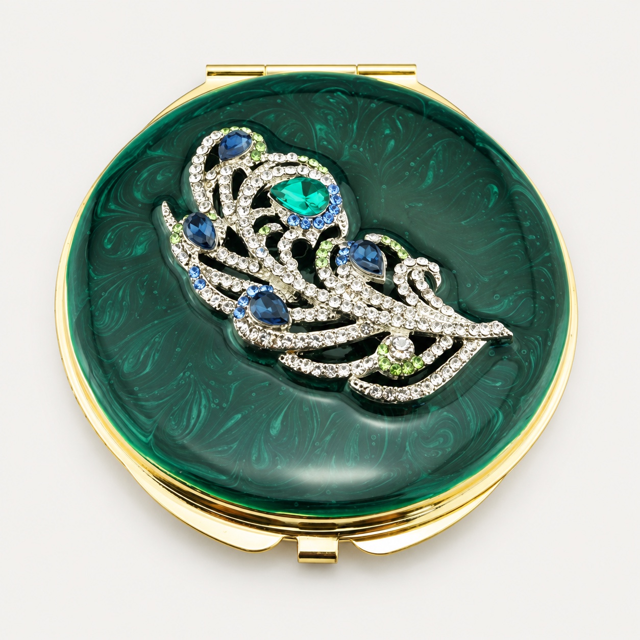 Emerald Swan Jeweled Compact Mirror