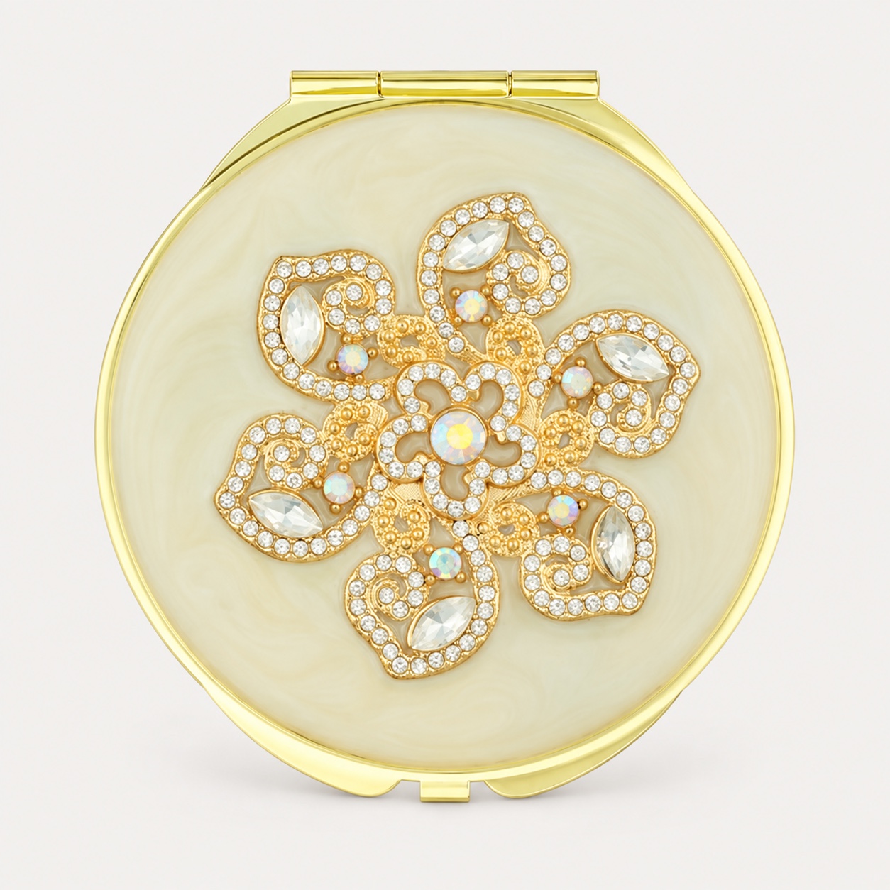 Five-Petal Crystal Flower Jeweled Compact Mirror - view 1