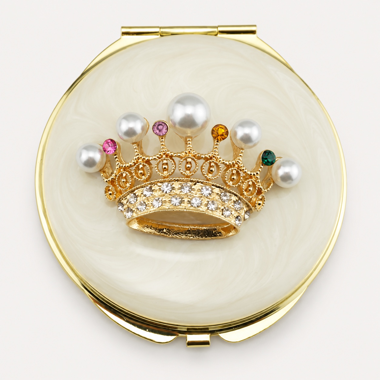 Pearl Crown Jeweled Compact Mirror