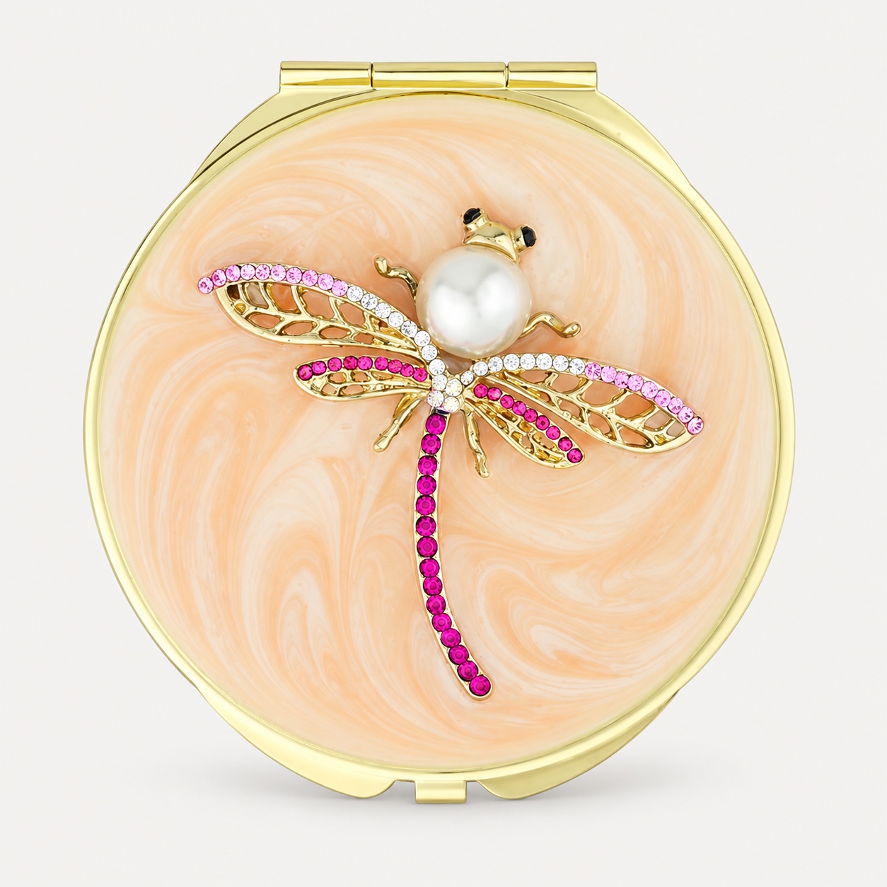 Pink Crystal Dragonfly Jeweled Compact Mirror