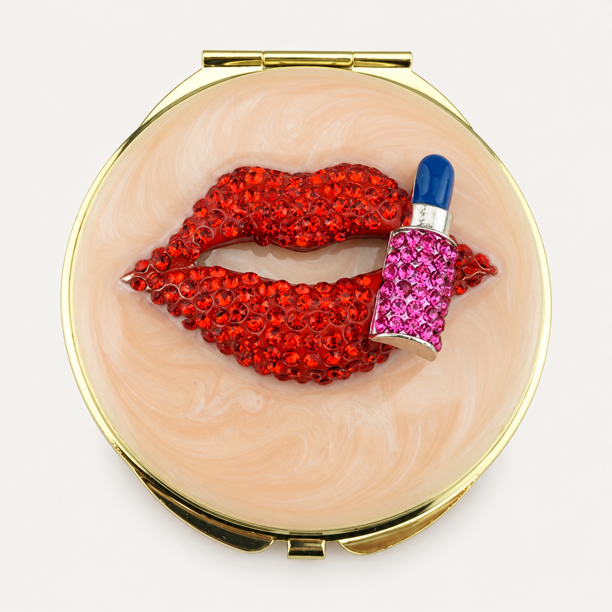 Red Crystal Lips and Lipstick Jeweled Compact Mirror