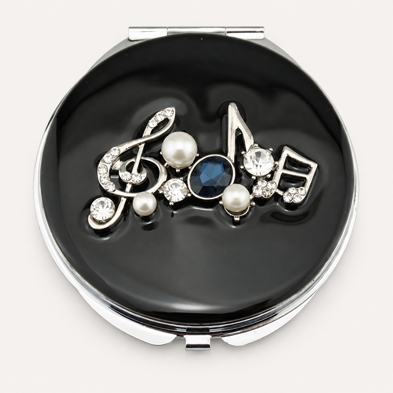 Musical Notes and Pearls Jeweled Compact Mirror