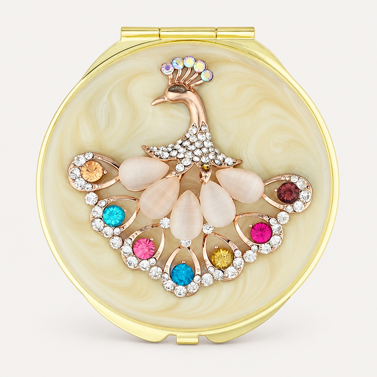 Colorful Peacock Jeweled Compact Mirror