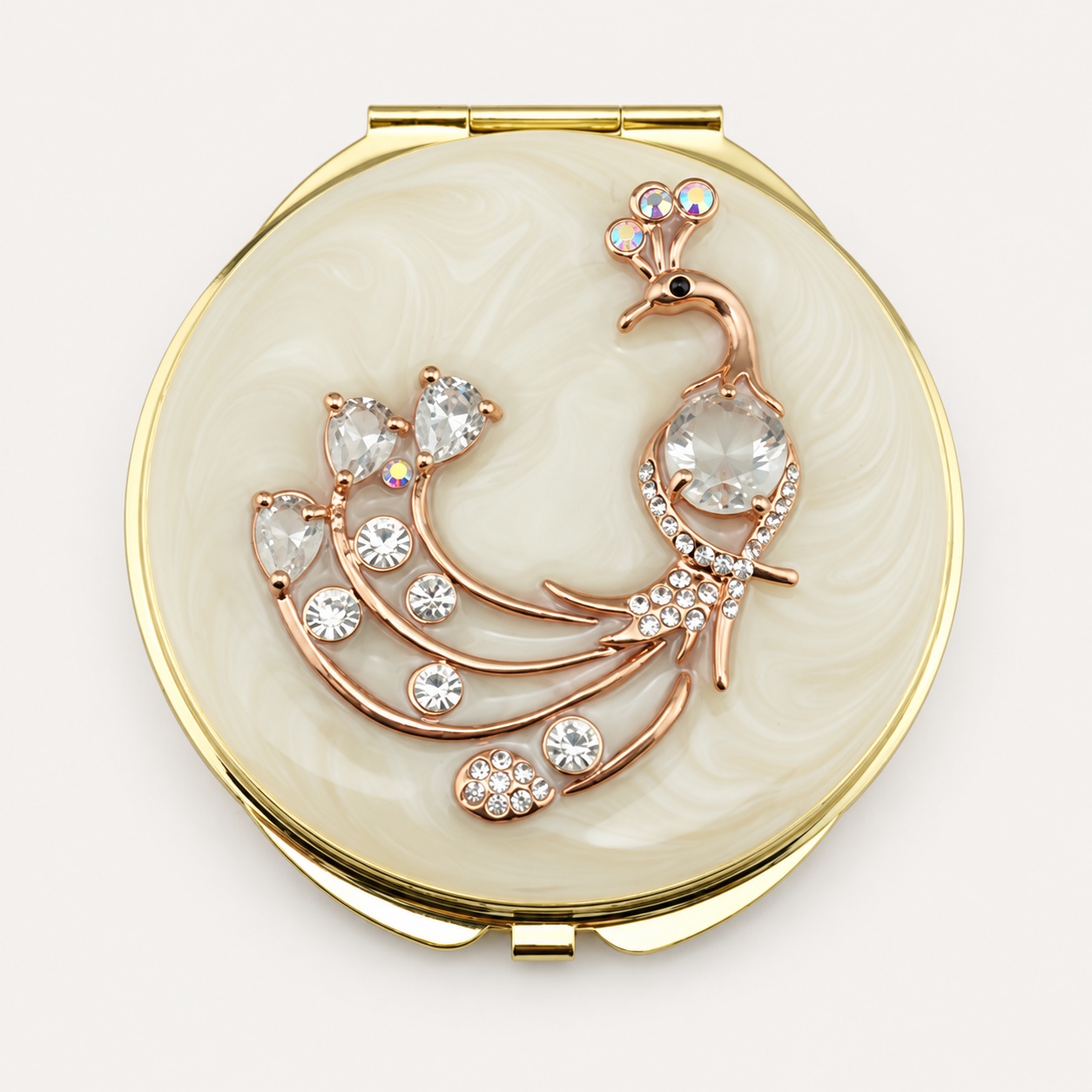 Pearl Peacock Jeweled Compact Mirror