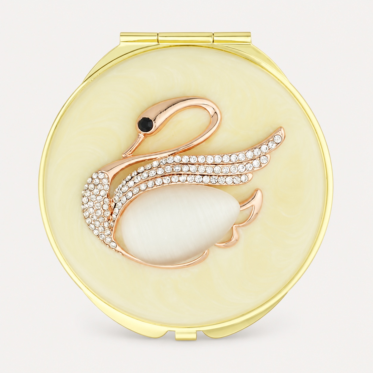 Pearl Swan Jeweled Compact Mirror