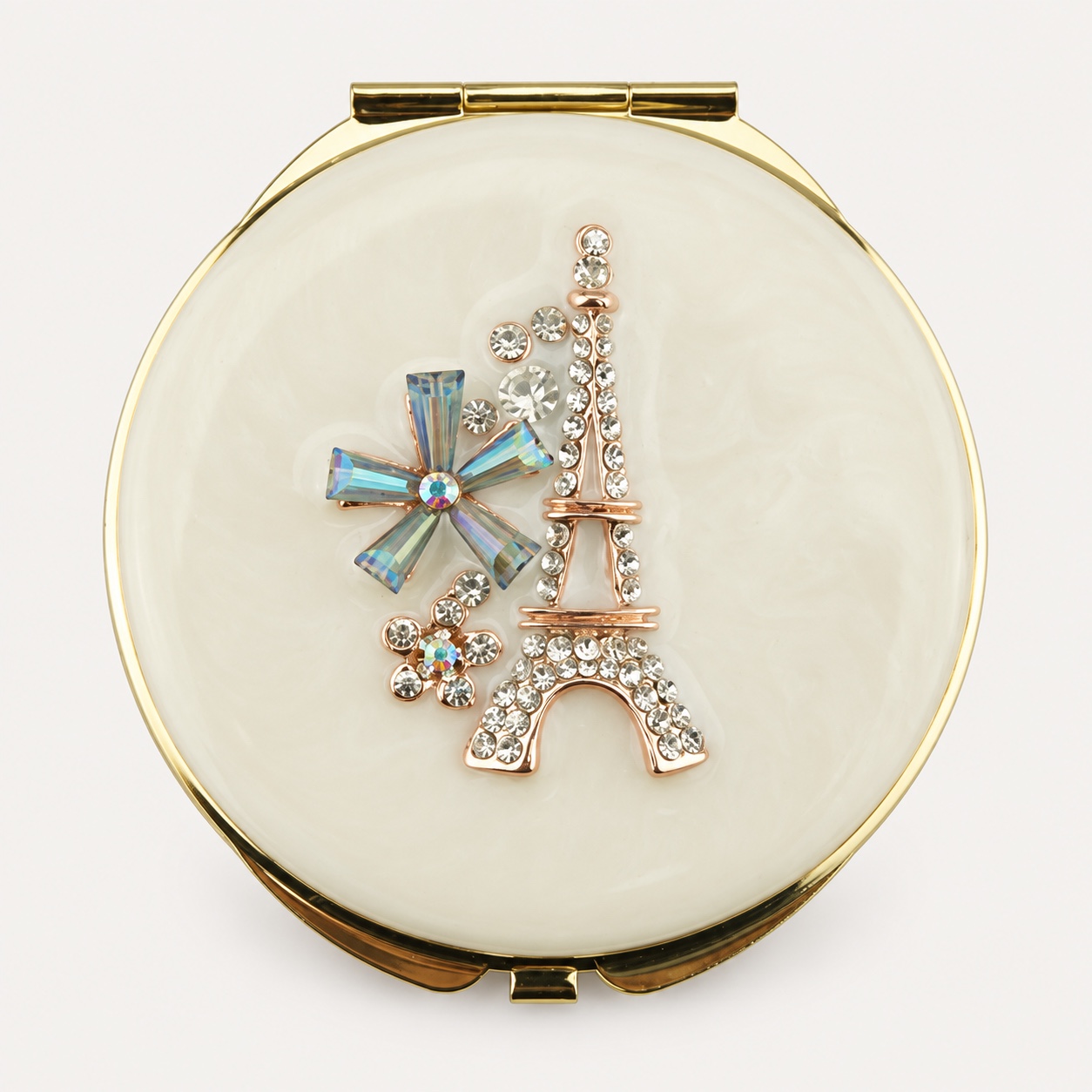 Crystal Eiffel Tower Jeweled Compact Mirror