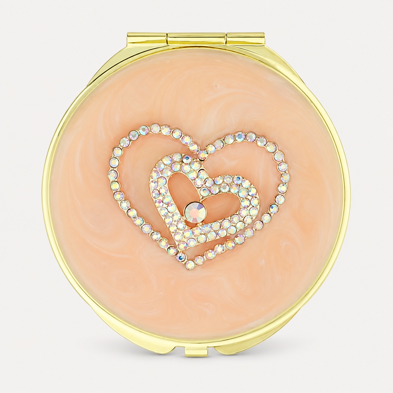 Double Heart Jeweled Compact Mirror