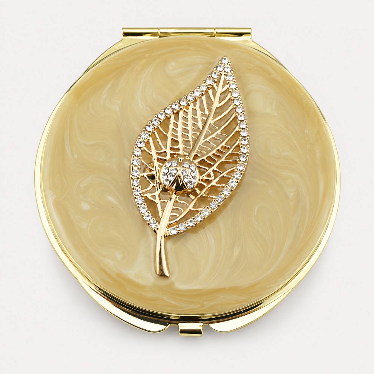 Crystal Leaf Jeweled Compact Mirror