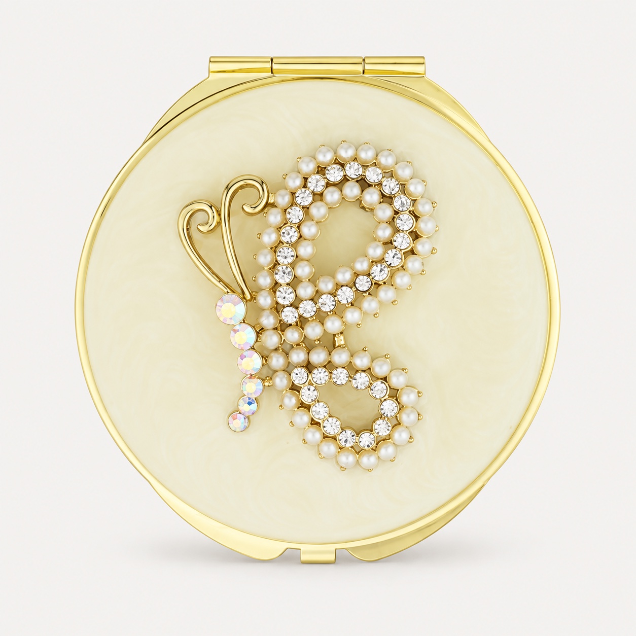 Pearl Ribbon Bow Jeweled Compact Mirror
