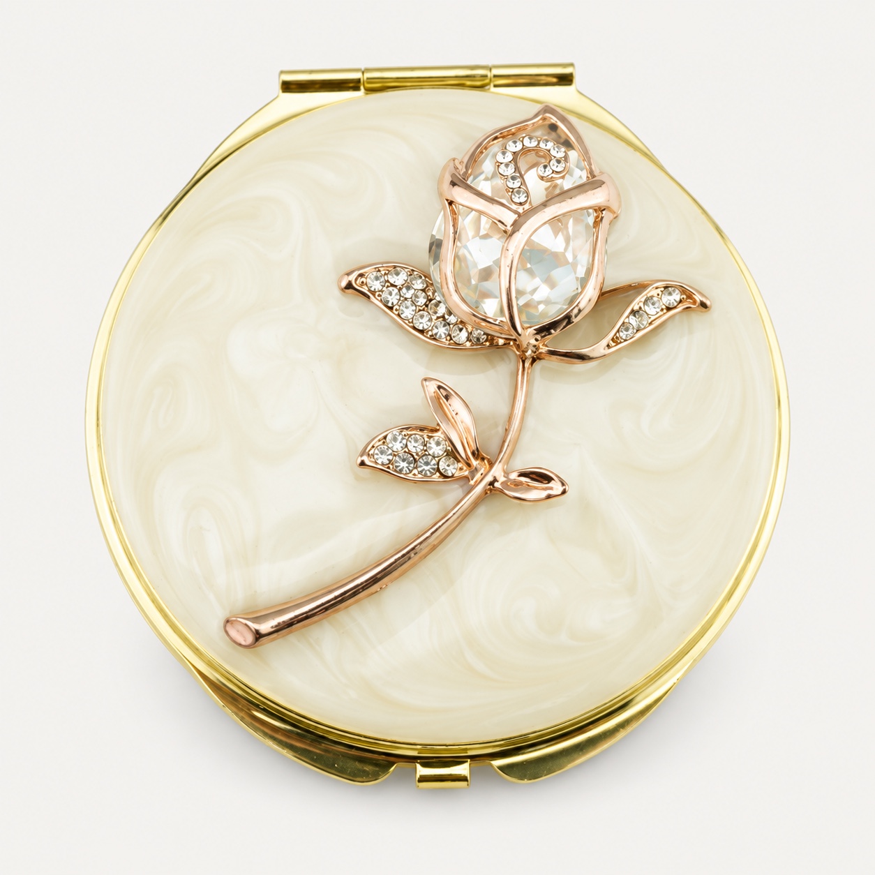 Crystal Rose Jeweled Compact Mirror