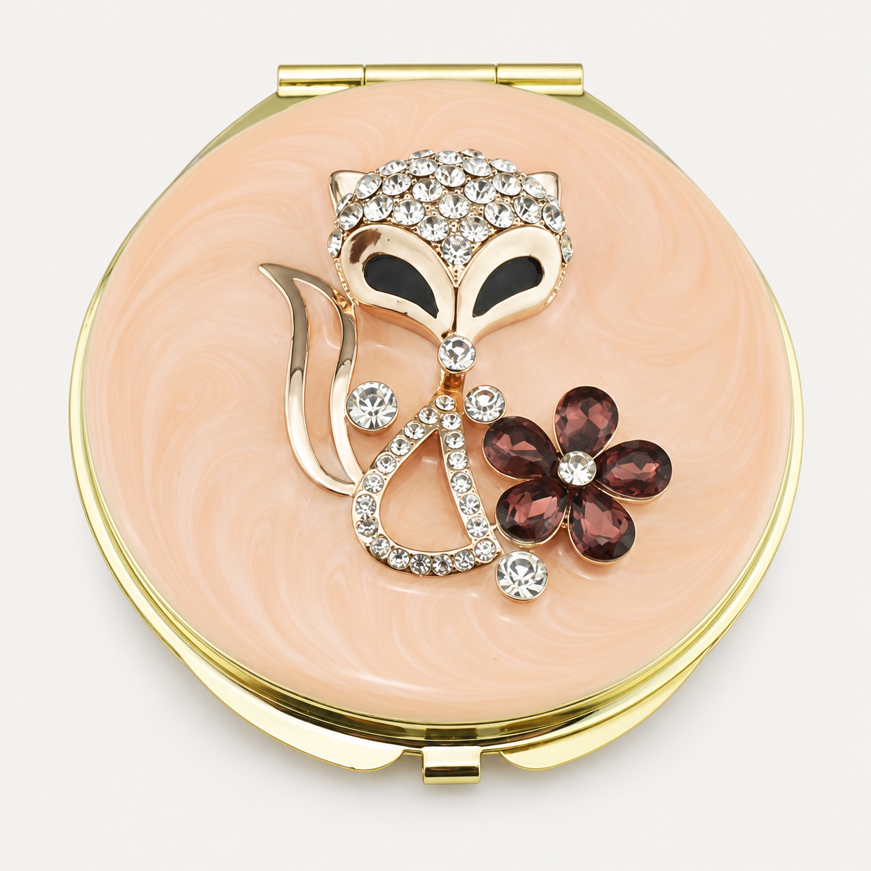 Fox and Flower Jeweled Compact Mirror