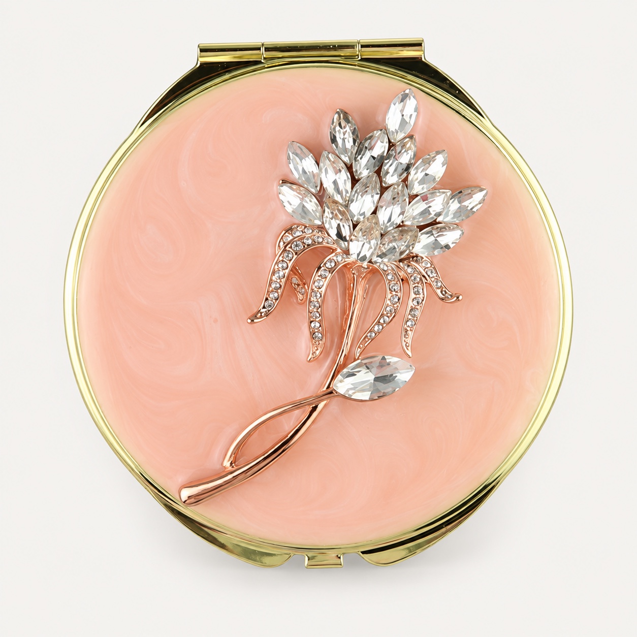 Crystal Floral Spray Jeweled Compact Mirror