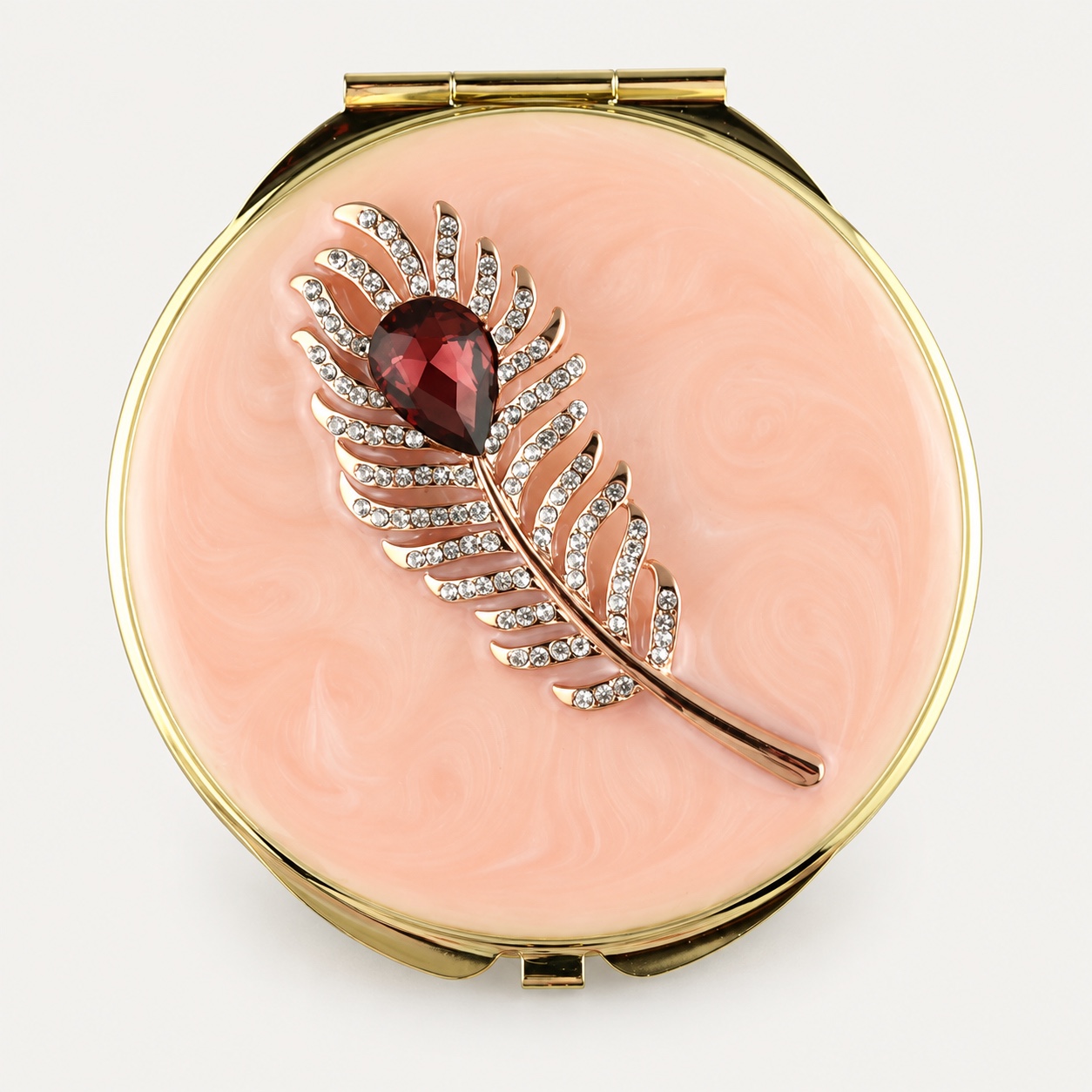Marquise Crystal Feather Jeweled Compact Mirror