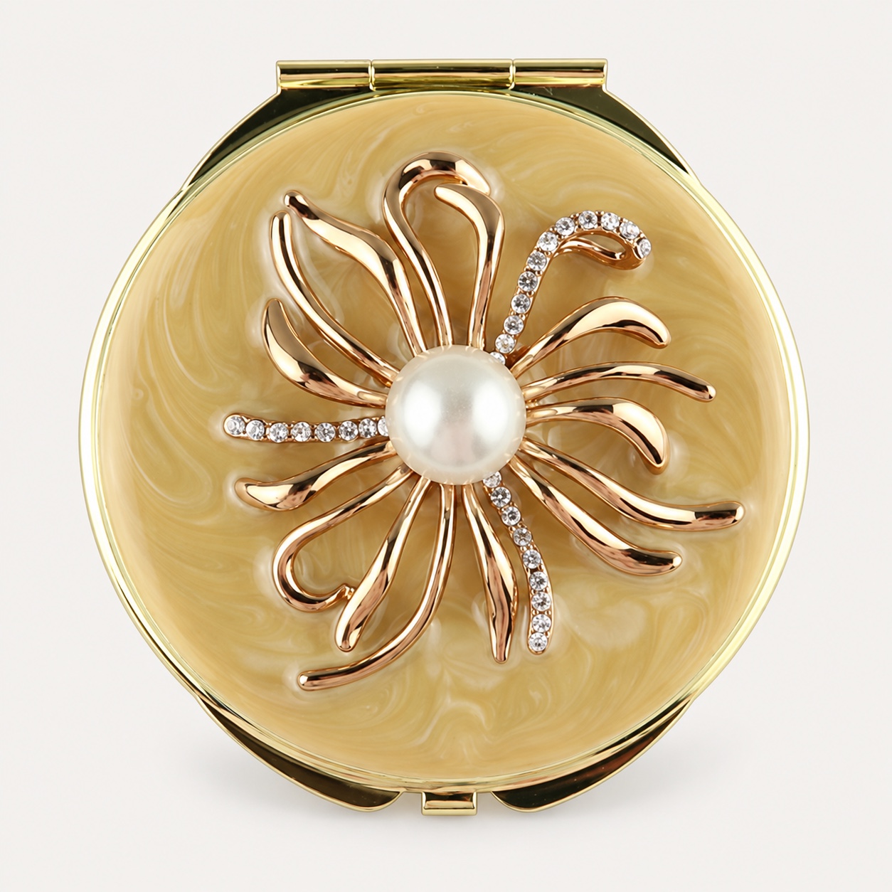 Pearl Petal Flower Jeweled Compact Mirror