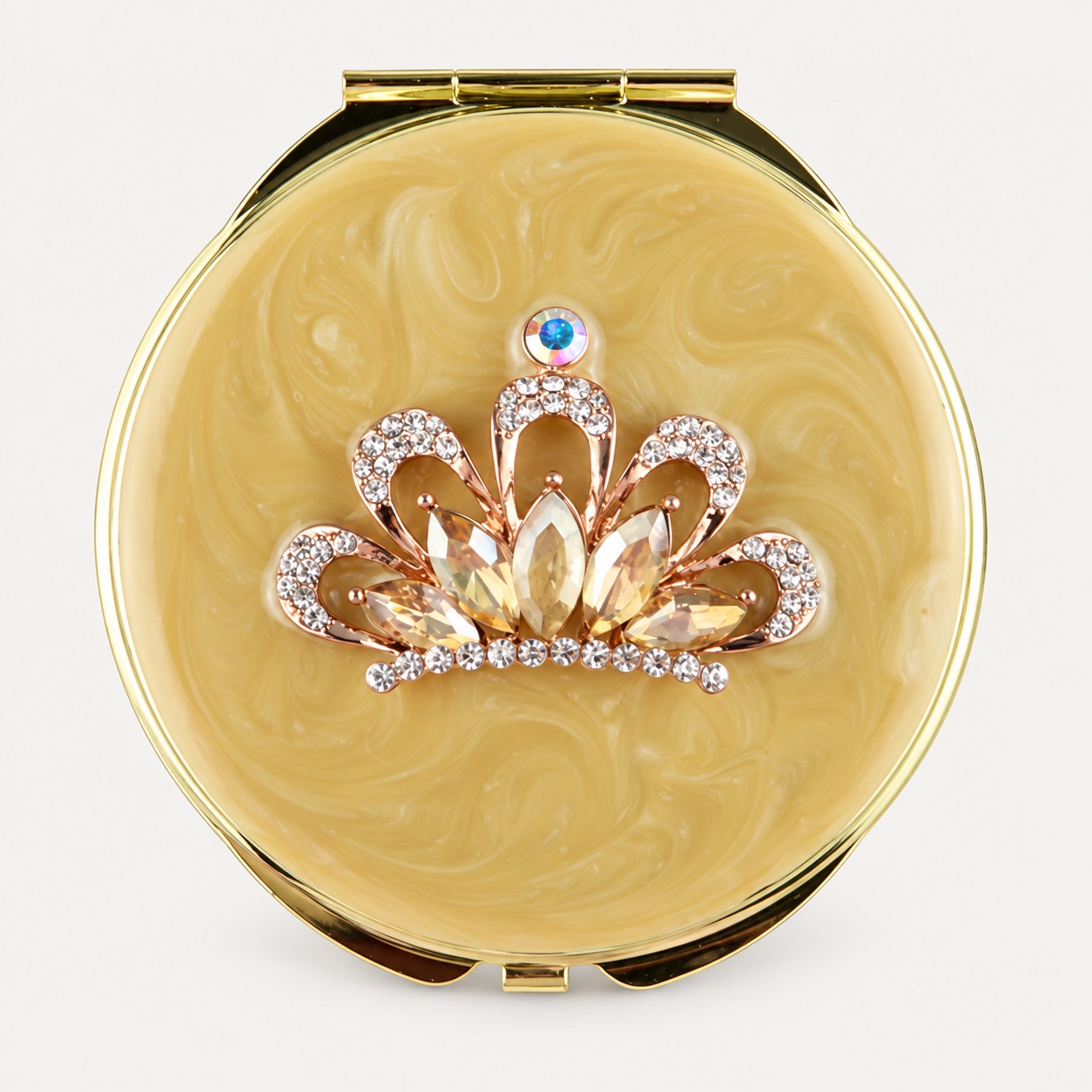 Crystal Lotus Crown Jeweled Compact Mirror